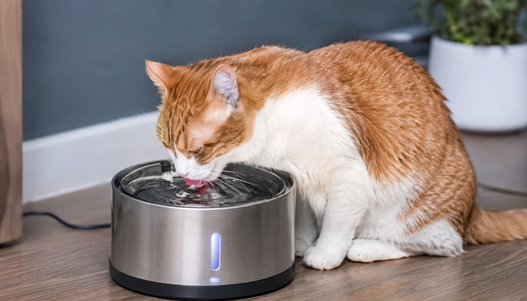 Katze trink an Trinkbrunnen