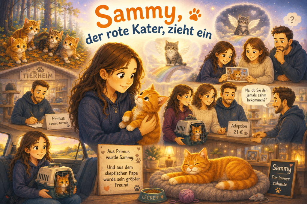 Szenen aus der 3-Minuten-Geschichte um den roten Kater Sammy