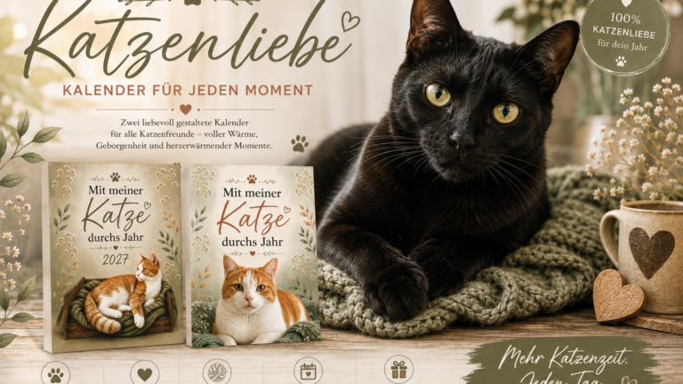 schwarze Katze mit Katzenkalender