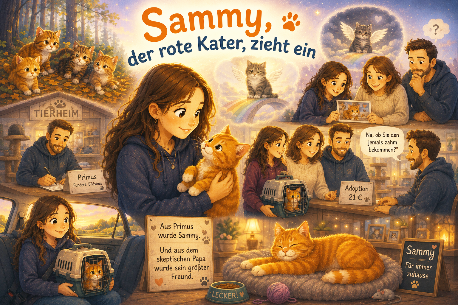 Szenen aus der 3-Minuten-Geschichte um den roten Kater Sammy